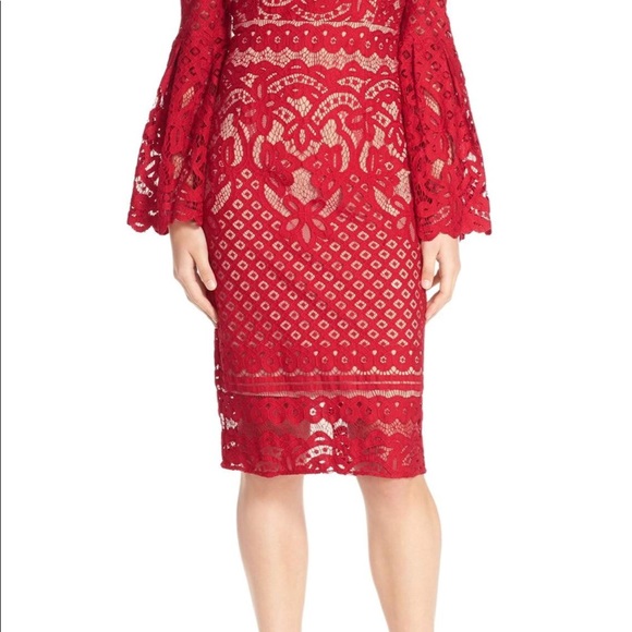 Bardot Red Lace Dress - Picture 2 of 6